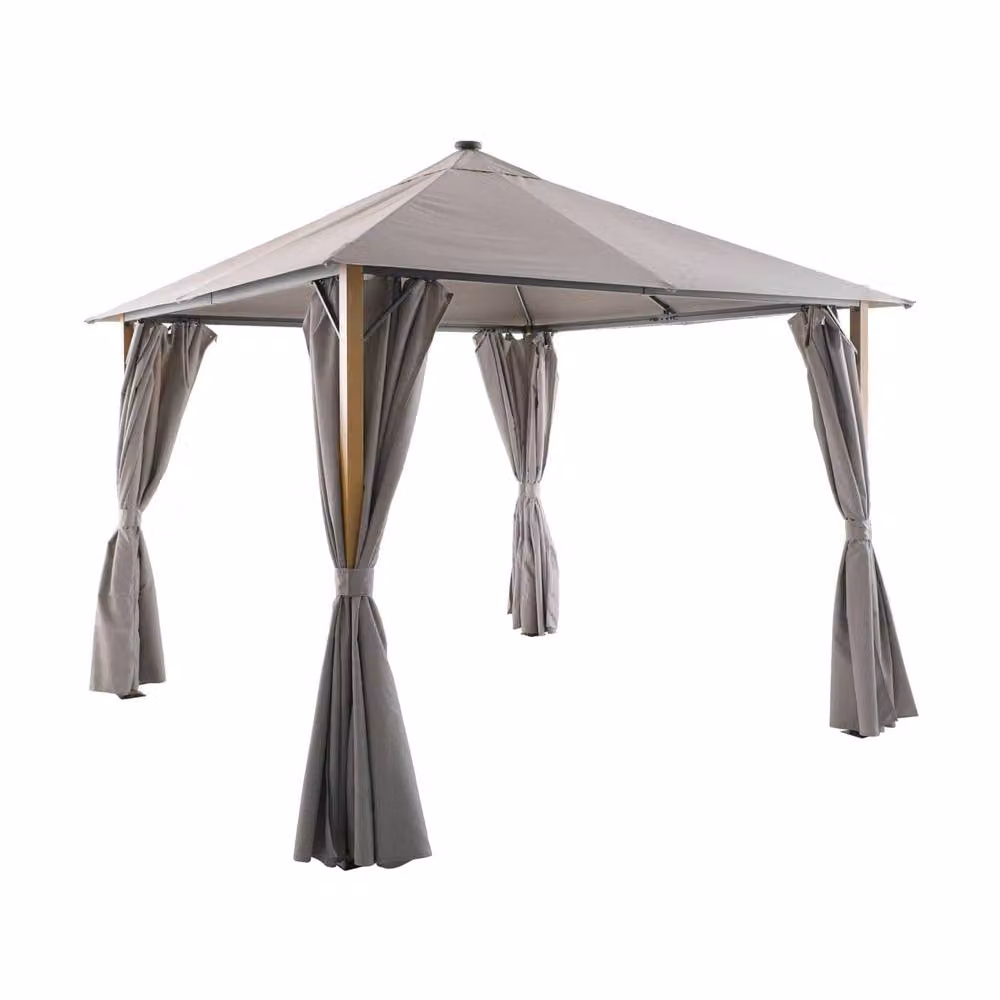sweeek Aluminium Garden Gazebo with Curtains in Beige, W/D/H: 300 x 300 x 275 cm – 2
