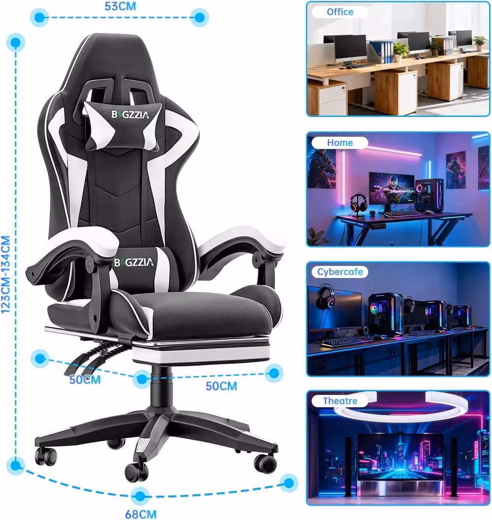 Gartistgo Ergonomic Gaming Chair in Black with Headrest, Foot Ring and Armrests – 2