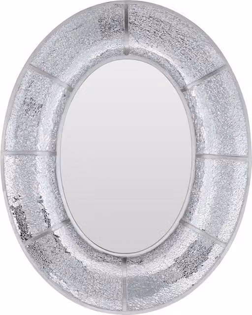 Orsina Oval Wall Mirror with Mosaic Glass Frame in Silver