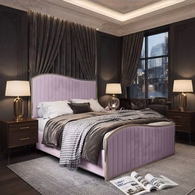 KDMD Hurstpierpoint Pink Velvet Upholstered Metal Designer Bed Frame W/D/H: 120 x 200 x 137 cm – 1