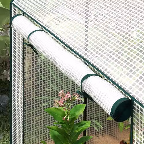 Outsunny Freestanding Mini Greenhouse with 2 Roller Doors in White, W/D/H: 100 x 80 x 150 cm – 6