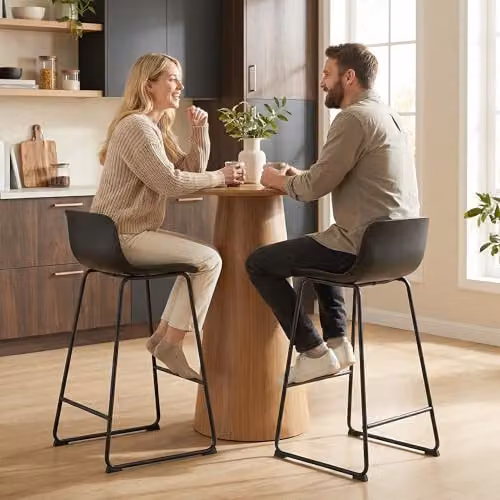 HOMCOM Set of 2 Modern Black PU Leather Upholstered Bar Stools – 5