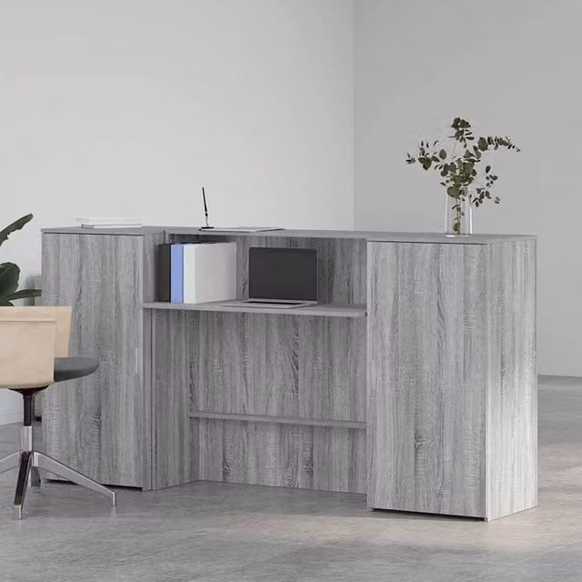 Berkfield Home Grey Sonoma Reception Desk in Engineered Wood, W/D/H: 200 x 50 x 103.5 cm