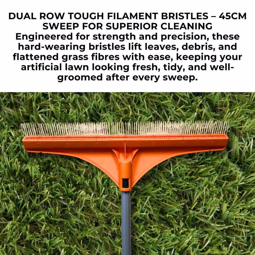 Lazy Tools Artificial Grass Brush in Orange with 45 cm Wide Nylon Bristles and 130 cm Telescopic Handle – 3