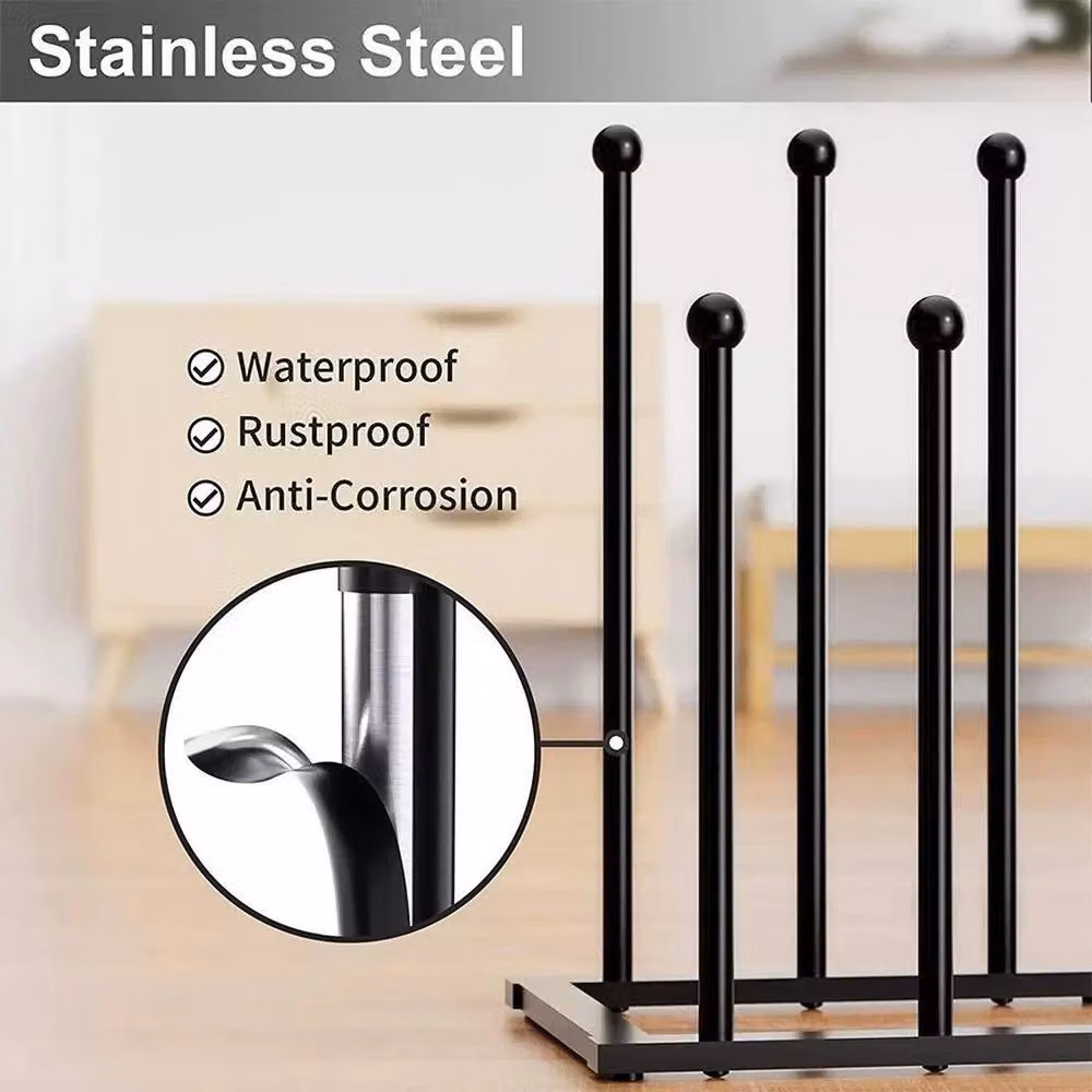 KORVIXA Metal Welly Boots Stand Rack in Black, Holds 6 Pairs – 3