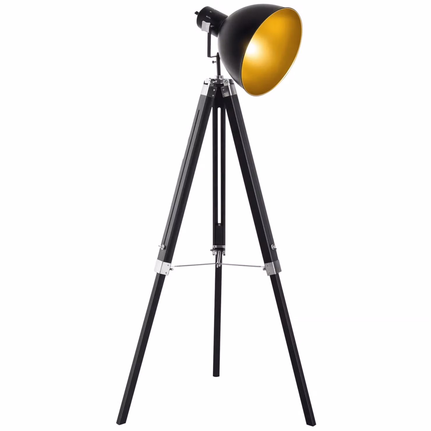 HOMCOM Retro Tripod Floor Lamp with Adjustable Height, Gold and Black Metal and Wood Industrial Reading Light – 2