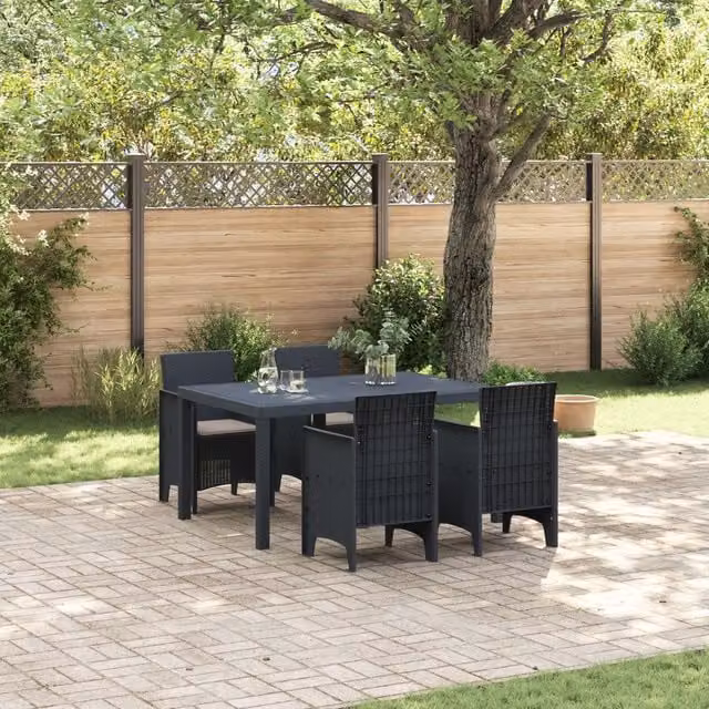 Berkfield Home 5 Piece Anthracite Poly Rattan Garden Dining Set with Cushions