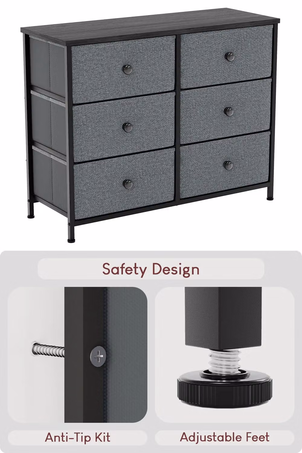 Vida Designs Chorley 6 Drawer Chest of Drawers Fabric Storage Organiser in Grey – 4