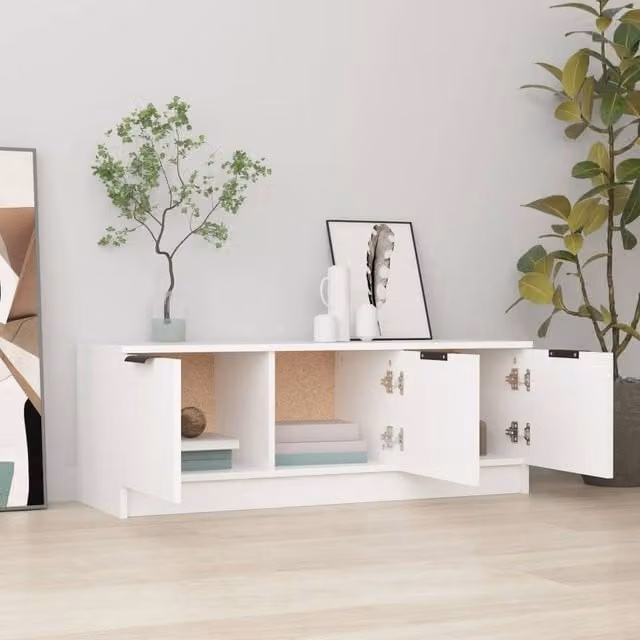 Berkfield Home White Modern TV Cabinet in Engineered Wood W/D/H: 102 x 35 x 36.5 cm – 1