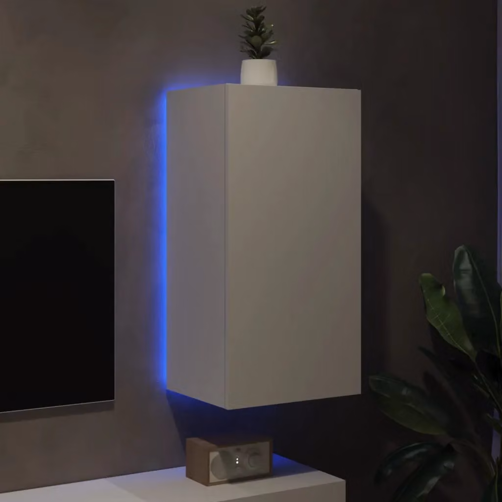 Berkfield Home Modern White Wall-Mounted TV Cabinet with Integrated LED Lighting W/D/H: 40.5 x 35 x 80 cm – 3