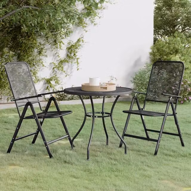 Berkfield Home 3 Piece Modern Garden Dining Set in Matt Anthracite Black Expanded Metal Mesh – 1