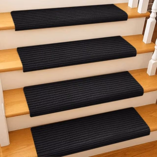 PAWNORA Anti-Slip Rectangular Stair Tread Pads in Black, 10 Pieces