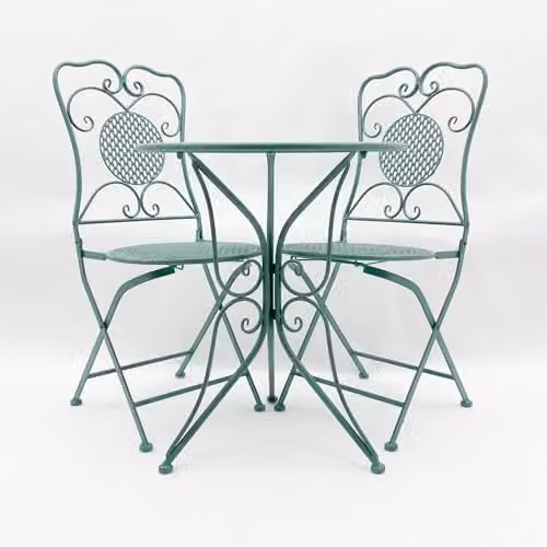 Freshnewlooks Antique Green Metal Bistro Set with Round Folding Table and 2 Chairs for Garden, Balcony or Terrace
