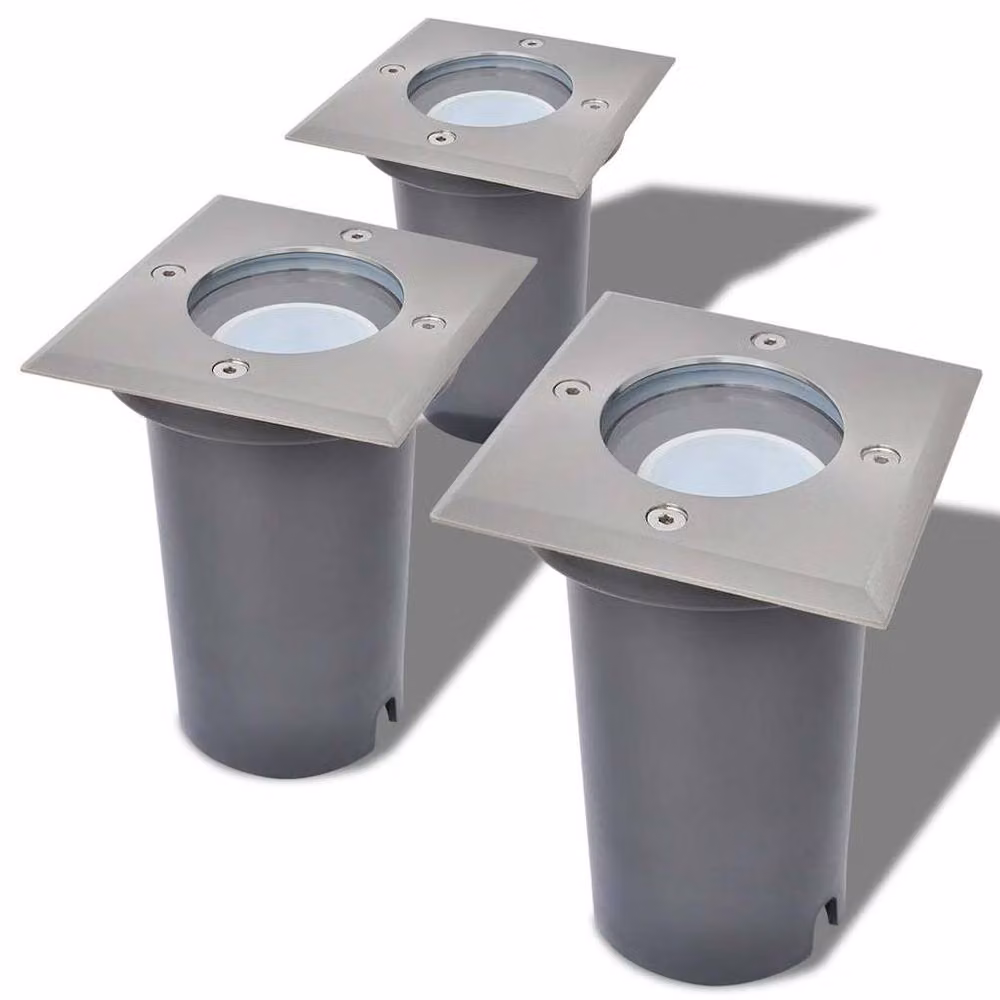 Berkfield Home Outdoor LED Ground Recessed Square Lights, 3 Piece Set in Silver – 2