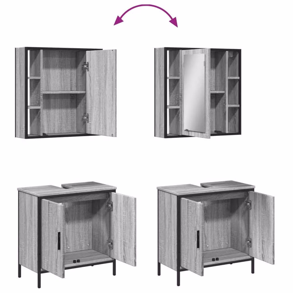 Berkfield Home 2 Piece Modern Grey Bathroom Furniture Set with Mirror Cabinet and Vanity Unit – 4