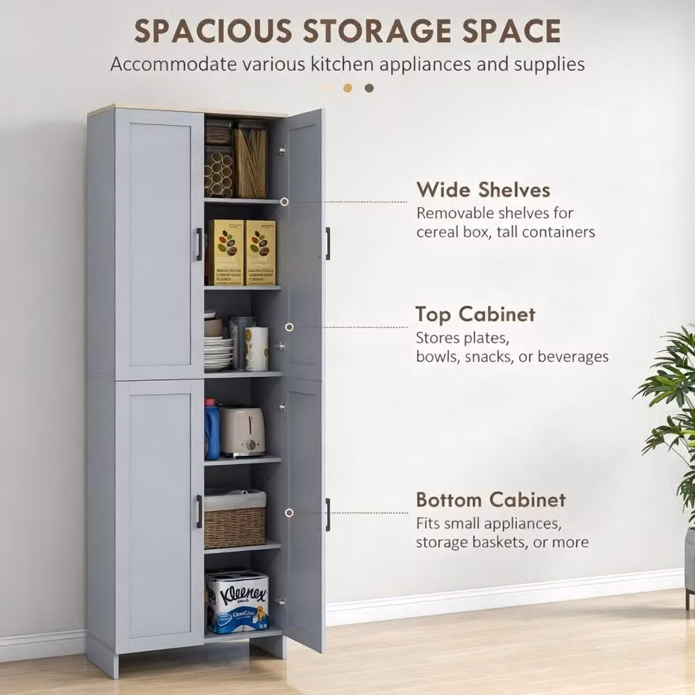 STILVORA Modern Tall Kitchen Cupboard in Grey with 4 Hinged Doors and Internal Shelves, Height: 170 cm – 3