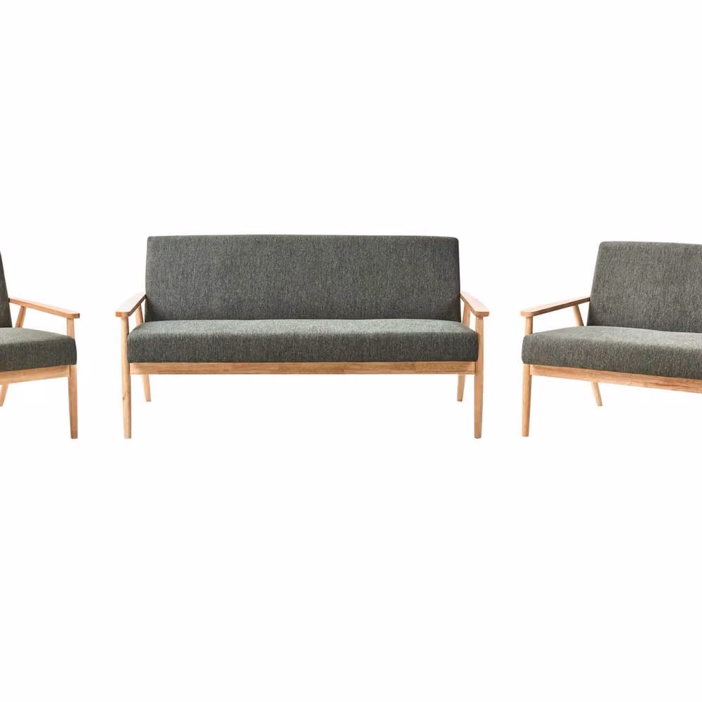 Wyld and Coco 3-Piece Mid-Century Retro Living Room Sofa Set in Green and Light Brown – 2