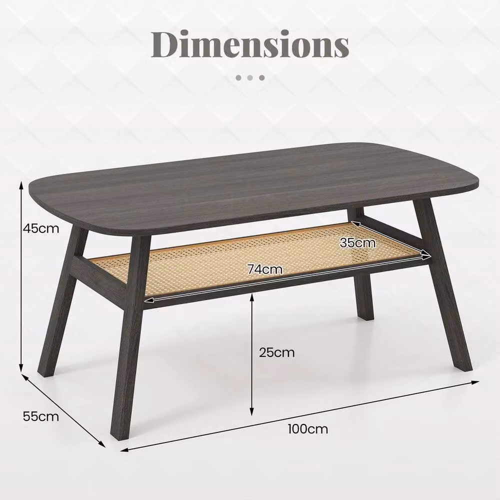 KORVIXA 2-Tier Rectangular Coffee Table in Grey Rustic Rubberwood W/D/H: 100 x 100 x 45 cm – 2
