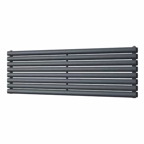 UK Radiators Omeara Axis Anthracite Elliptical Tube Horizontal Designer Double Panel Radiator W: 140 cm, H: 46.4 cm – 2