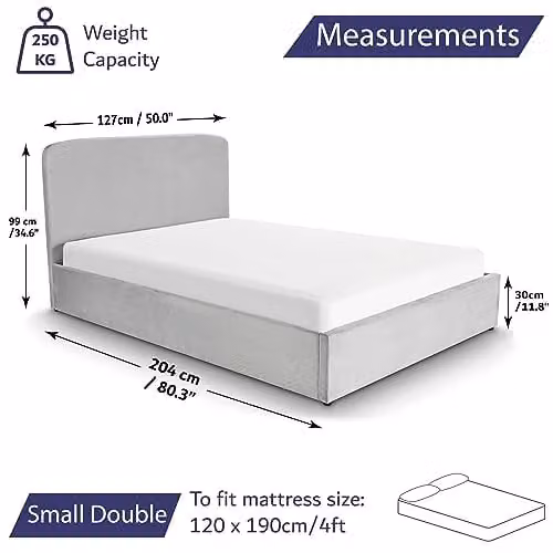 Home Treats Grey Velvet Small Double Ottoman Bed Frame with Storage and Pocket Sprung Mattress, W/D/H: 120 x 200 x 29 cm – 2