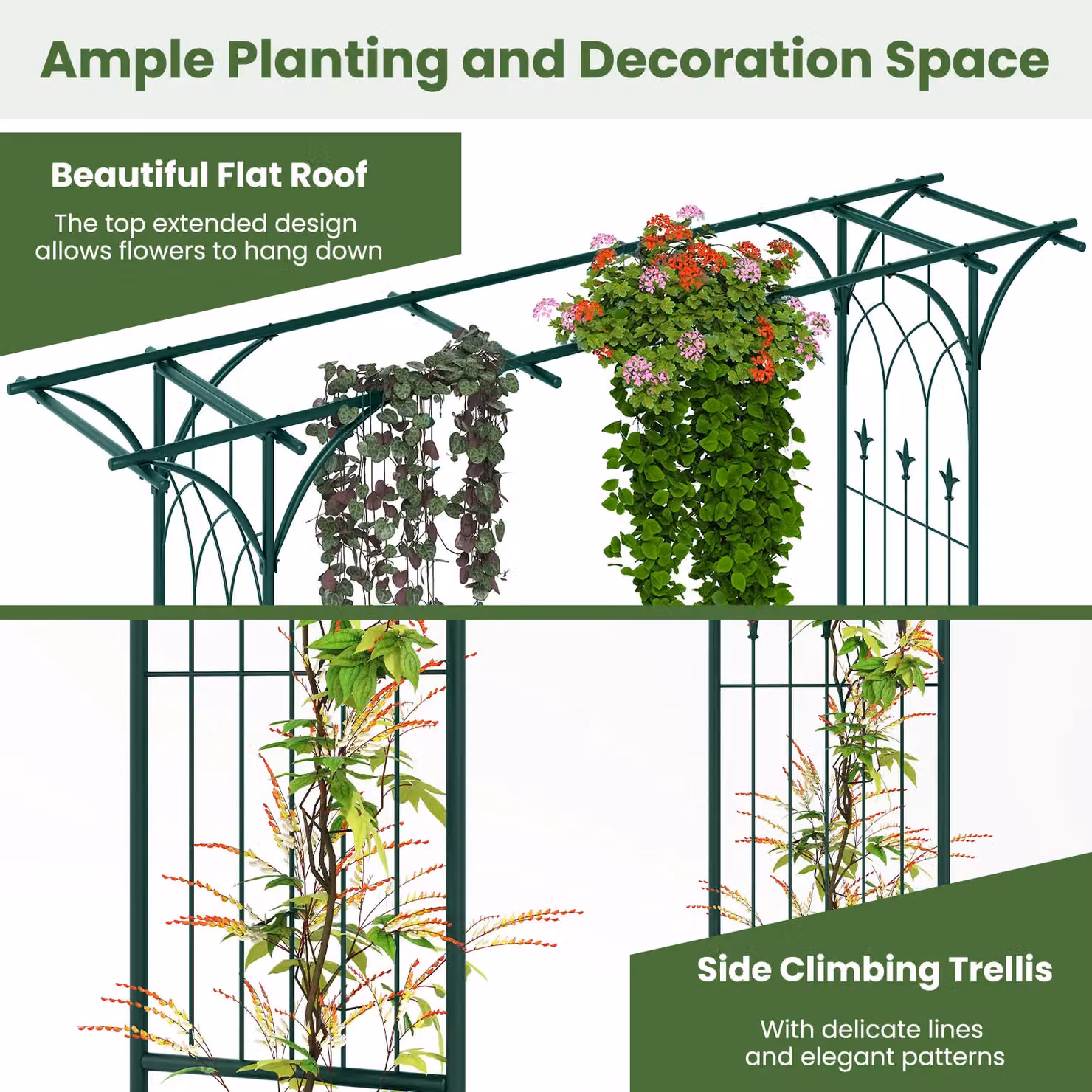 Gymax Metal Garden Arbor Archway for Climbing Plants in Green, Height: 205 cm – 9