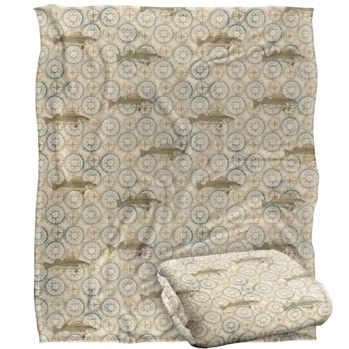 JQ Licensing Walleye Compass Fishing Pattern Super Soft Fleece Throw Blanket, White, W/D/H: 152 x 127 cm