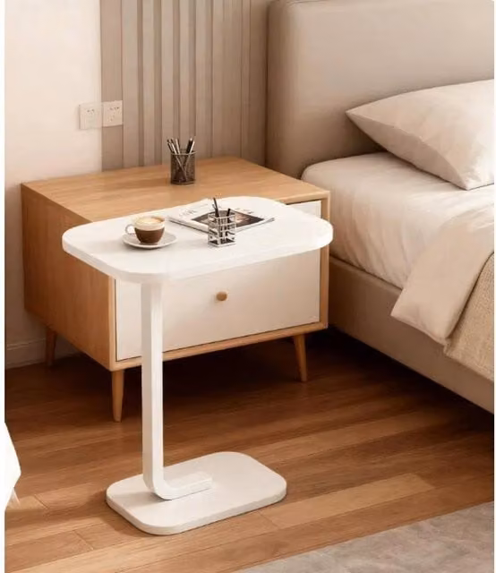 SPETLEK C-Shaped Compact Sofa Side Table in White