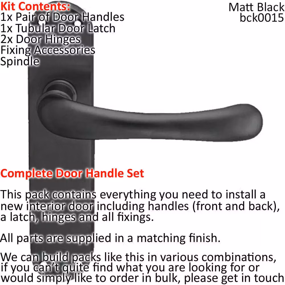 Loops Matt Black Smooth Rounded Lever Door Handle and Latch Pack with Slim Curved Backplate – 2