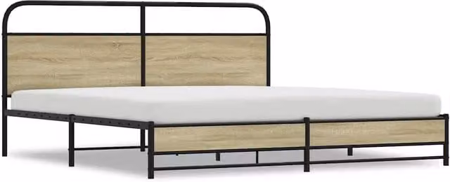 Berkfield Home Metal Bed Frame in Sonoma Oak, Light Tan, W/D/H: 180 x 200 cm – 1