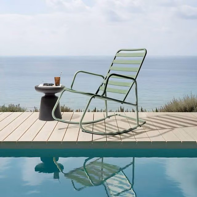 Wyld and Coco Green Aluminium Slatted 2-Seat Outdoor Rocking Armchair – 1