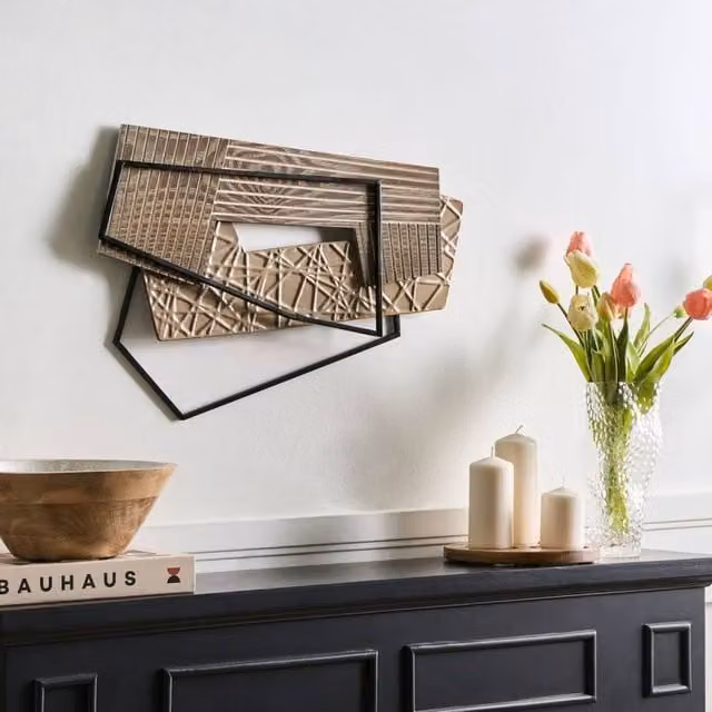 Wyld and Coco Brown Metal and Wood Abstract Geometric Wall Decor
