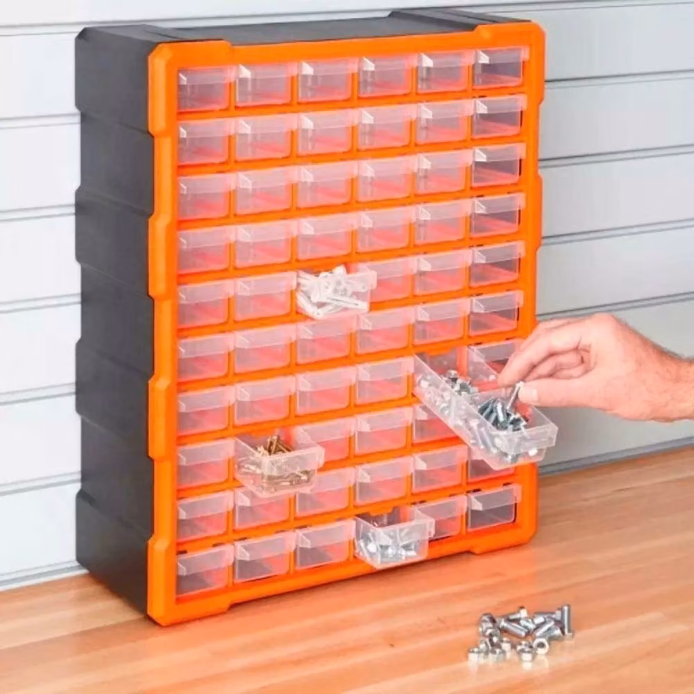 KORVIXA 60 Multi Drawer Organiser Garage Tool Box, Orange and Transparent, W: 100 cm, H: 100 cm – 2