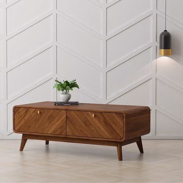 Kidsaw Modern Geometric Rectangular Coffee Table in Brown and Gold