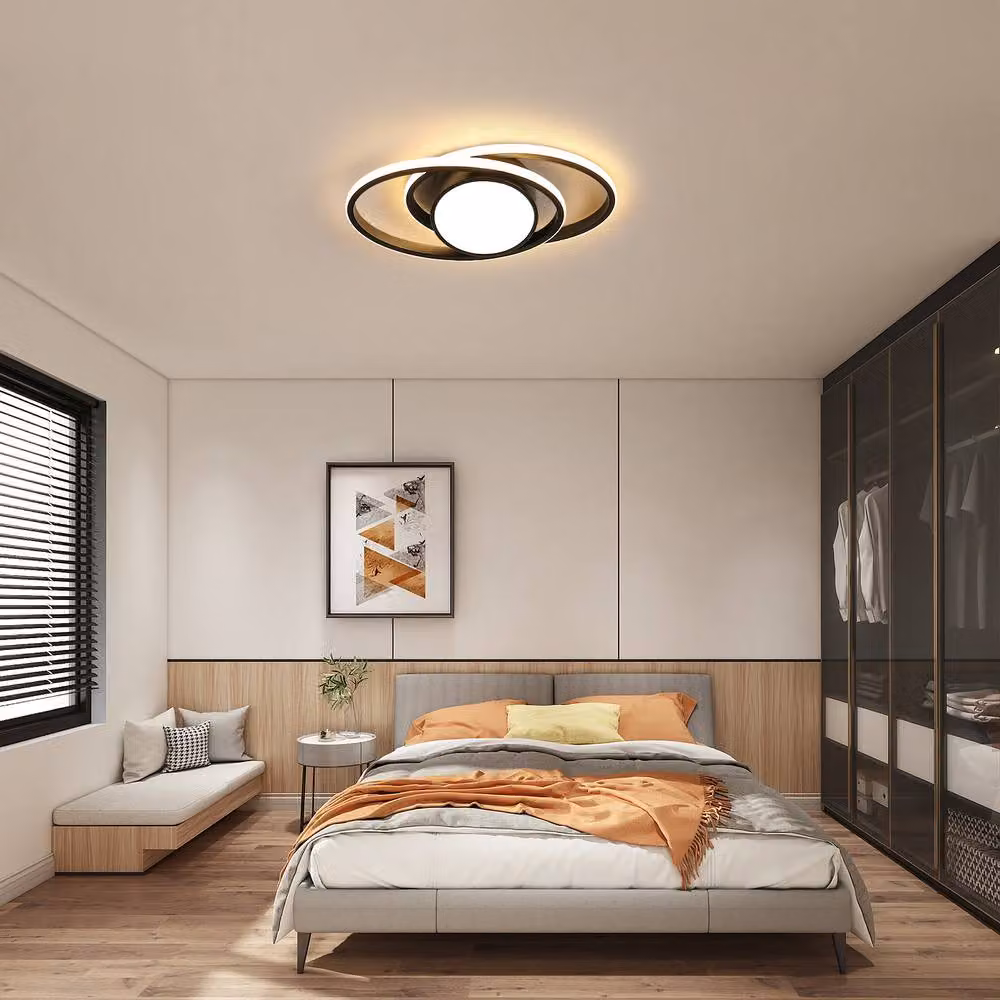 Pheashine Modern LED Ring Ceiling Light in Black, 39W, Warm White 3000K, Length: 38 cm – 4