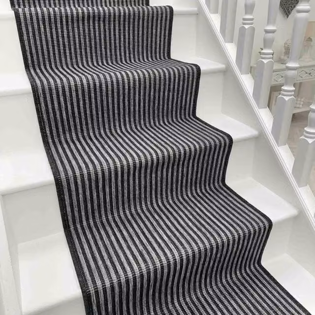 runrug Pinstripe Stair Runner Carpet, Black, W: 60 cm, L: 570 cm