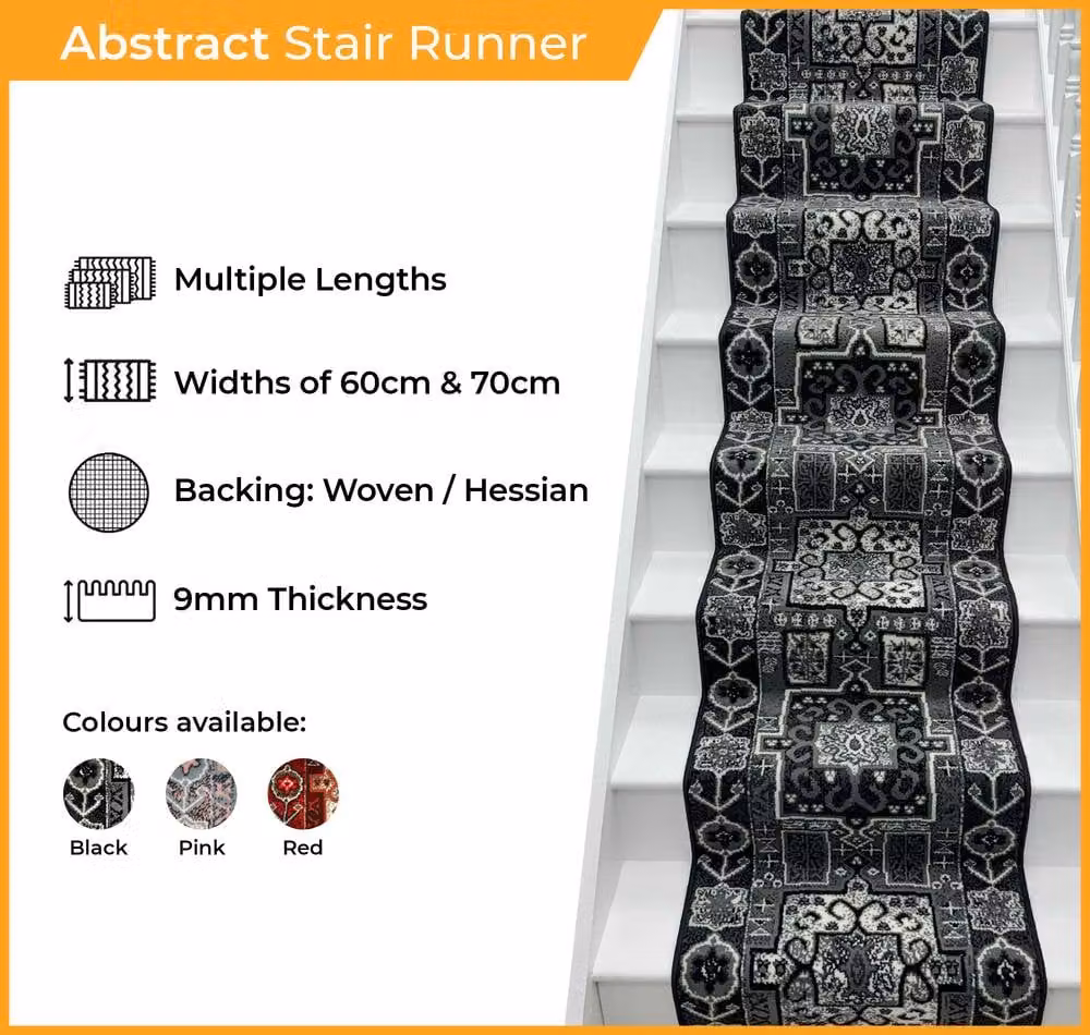 runrug Abstract Stair Runner Carpet in Pink, W: 60 cm x L: 510 cm – 2