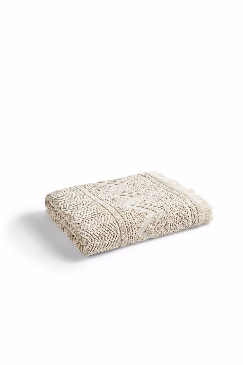 CHRISTY Boho Fringed Jacquard Cotton Towel in Beige – 2