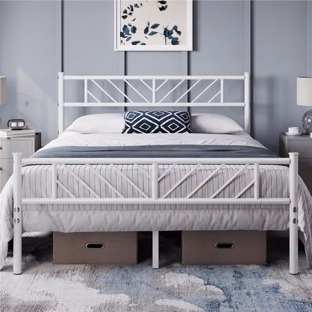 Yaheetech Minimalist Metal Bed Frame in White, W/D/H: 140 x 200 cm