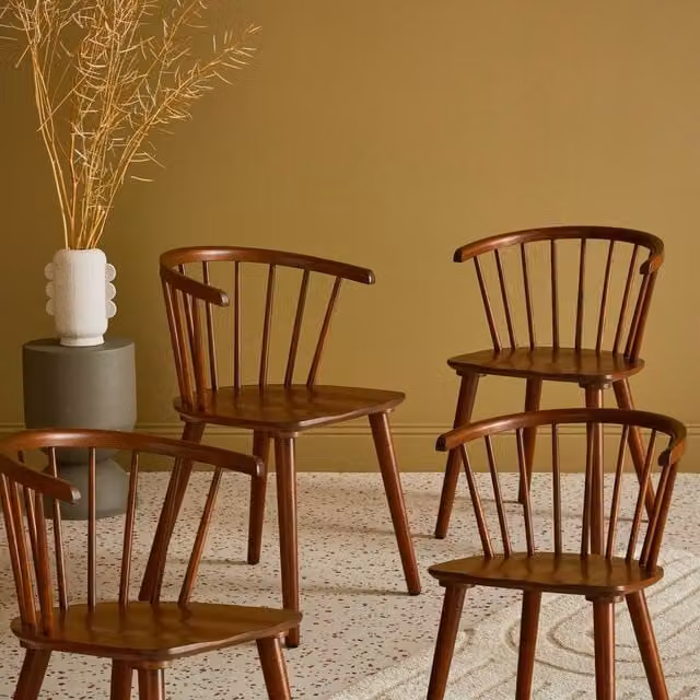 sweeek Set of 4 Classic Dining Room Chairs in Dark Brown Rubberwood and MDF with Armrests – 1