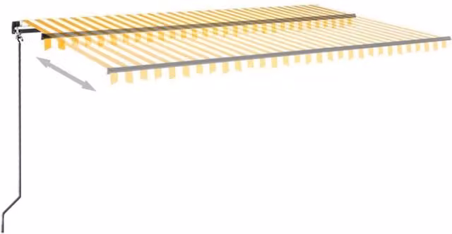 Berkfield Home Manual Retractable Folding Arm Awning with LED, Yellow and White Striped, W: 500 cm, D: 300 cm – 1