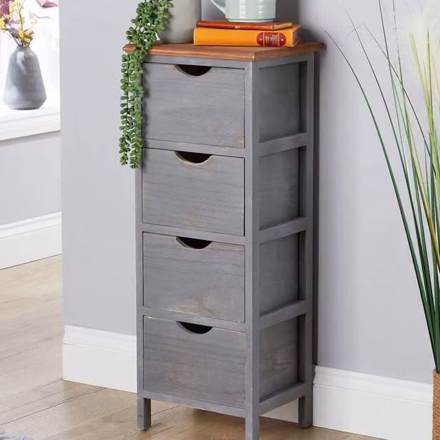 Home Source Hemsby Grey Chest with Natural Wood Top