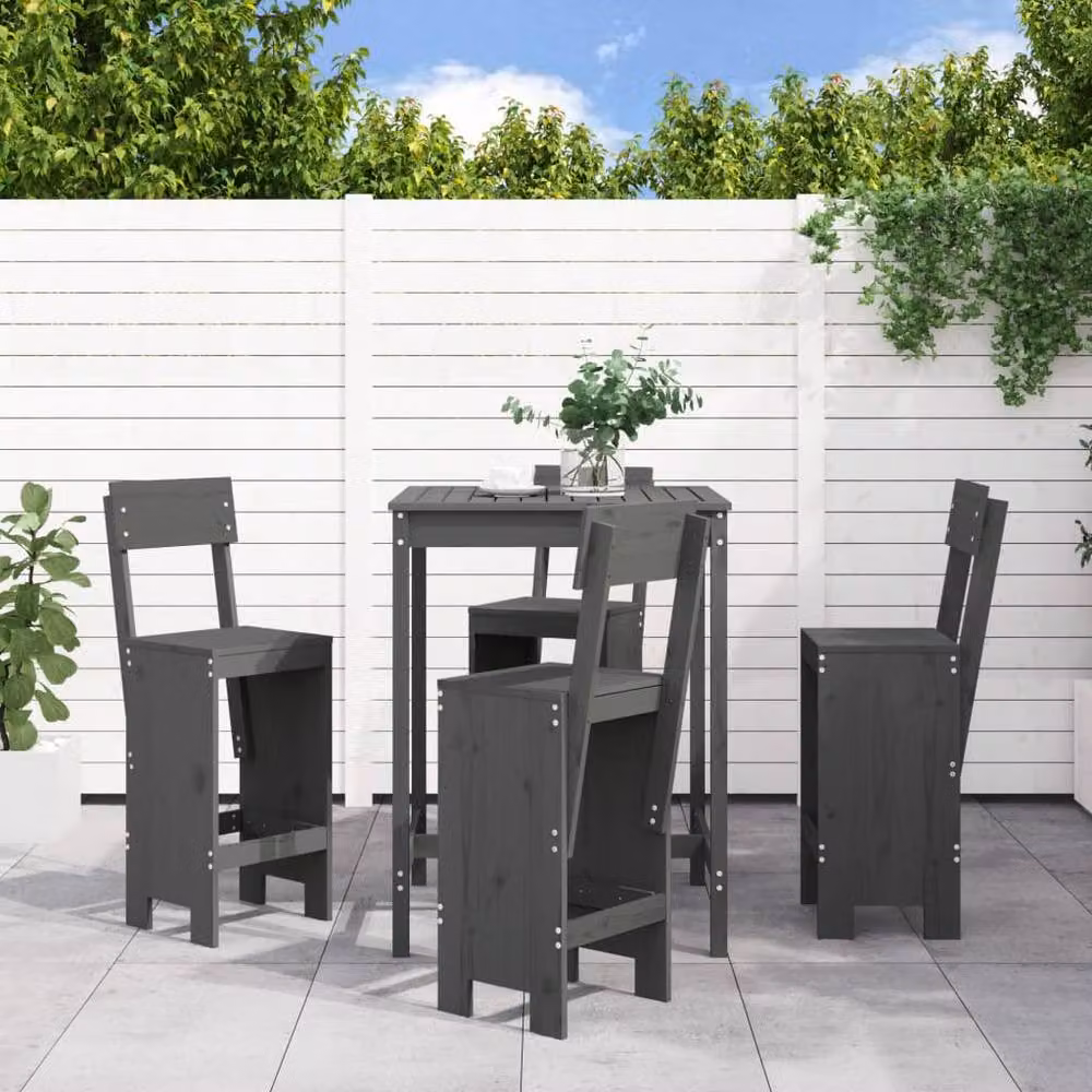 Berkfield Home Beautiful 5 Piece Grey Solid Wood Pine Garden Bar Set – 2