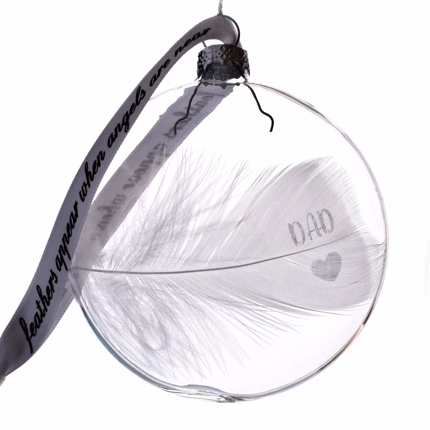 Amaya Rose Ltd In Memory of Dad Round Glass Bauble with White Feather Decoration in Clear – 3