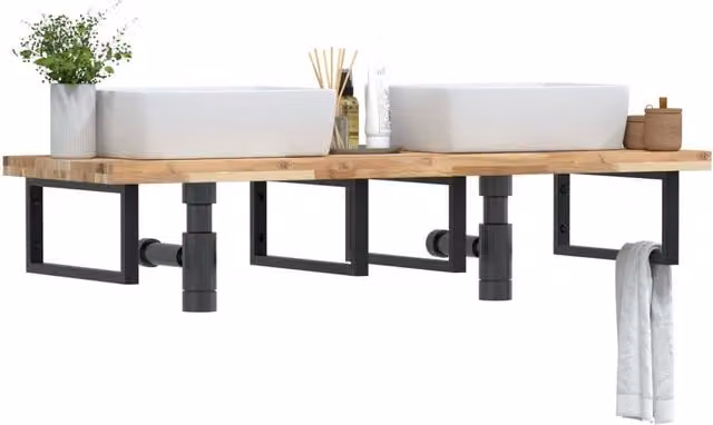 Berkfield Home Wall Mounted Basin Shelf in Brown Acacia Wood and Steel