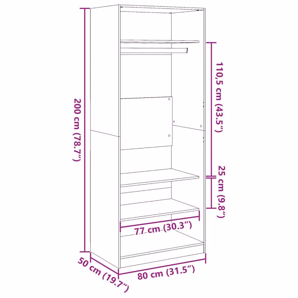 Berkfield Home Smoked Oak Wardrobe in Brown, W/D/H: 80 x 50 x 200 cm – 4