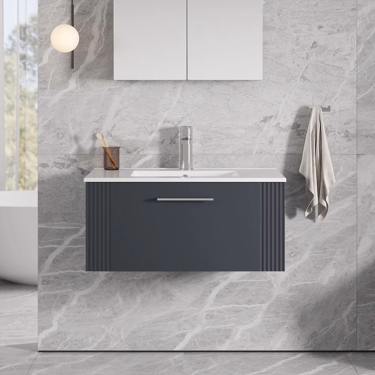 Balterley Wall Hung 1 Drawer Vanity Unit with Minimalist Basin, Satin Dark Grey, Width: 80 cm – 2