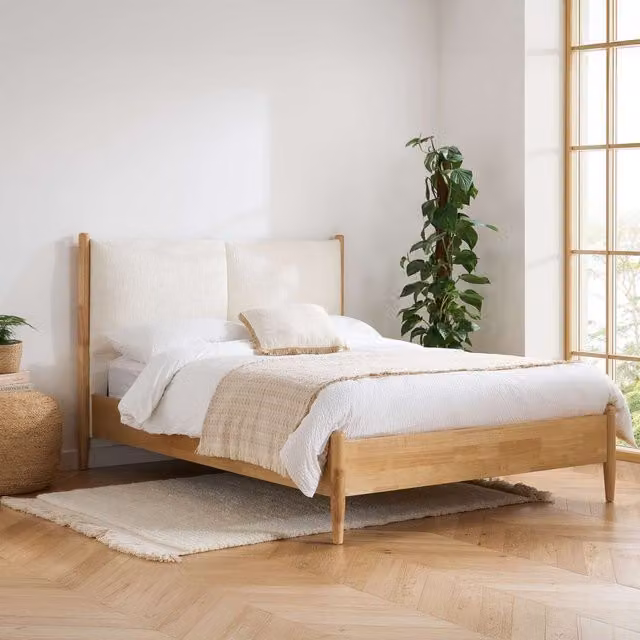 Birlea Marley Natural Oak Upholstered Bed in White, 140 x 200 cm