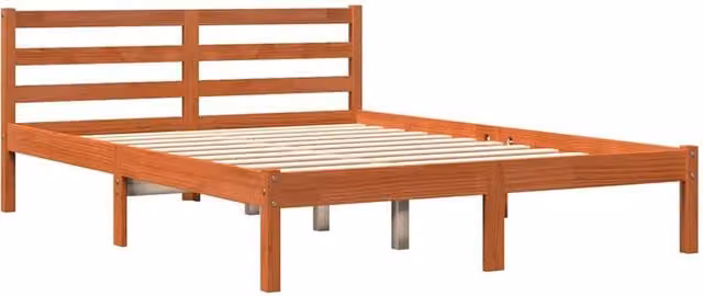 Berkfield Home Beautiful Solid Wood Bed Frame in Wax Brown, W/D/H: 140 x 195.5 x 69.5 cm