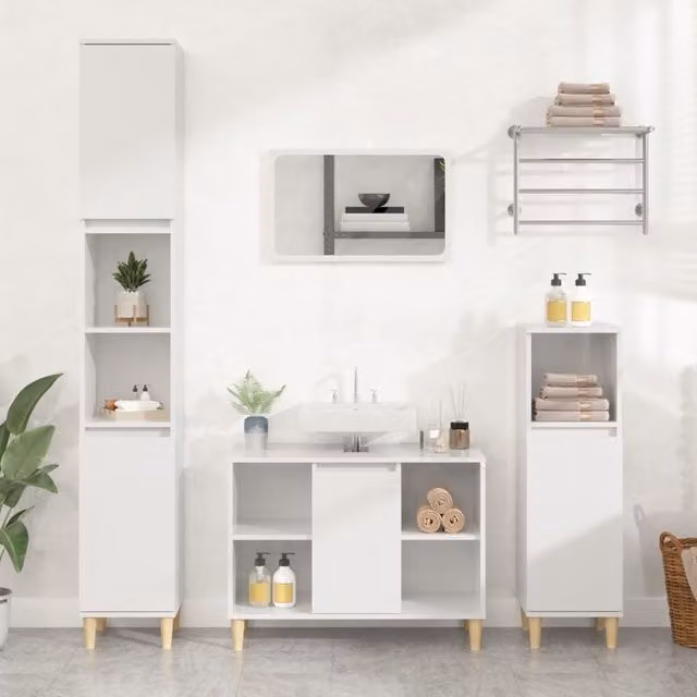 Berkfield Home High Gloss White Bathroom Sink Cabinet W/D/H: 80 x 33 x 60 cm
