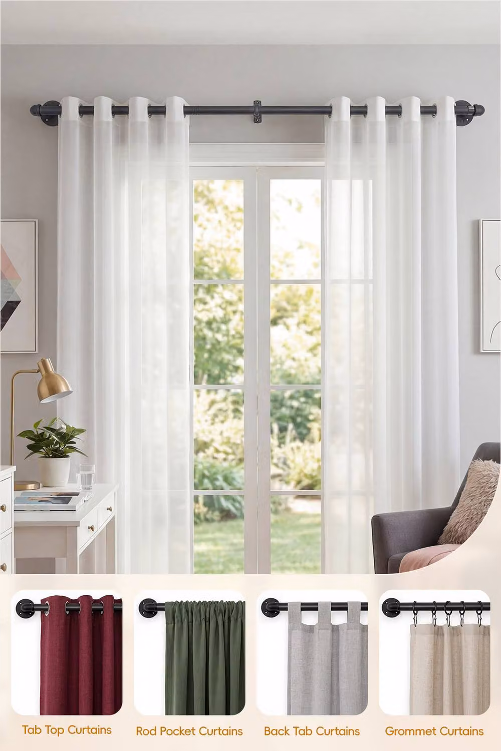 Living and Home Glossy Black Metal Telescopic Curtain Rod with Brackets – 4